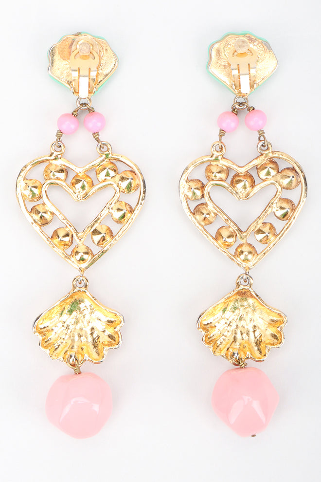 Recess Los Angeles Designer Consignment Resale Recycling Vintage Christian Lacroix Mermaid Shell Crystal Heart Drop Earrings