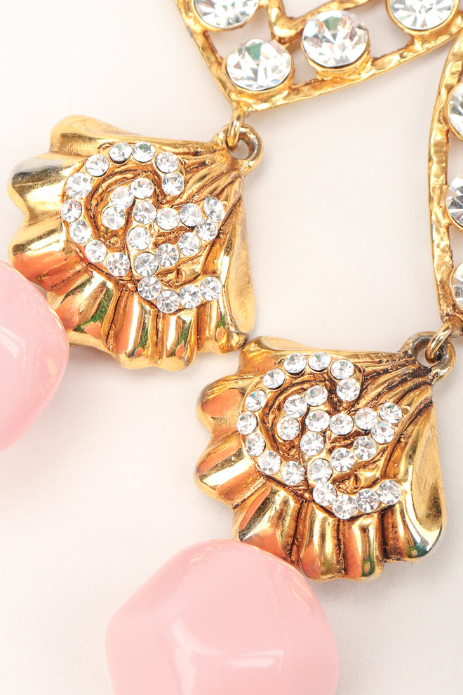 Recess Los Angeles Designer Consignment Resale Recycling Vintage Christian Lacroix Mermaid Shell Crystal Heart Drop Earrings