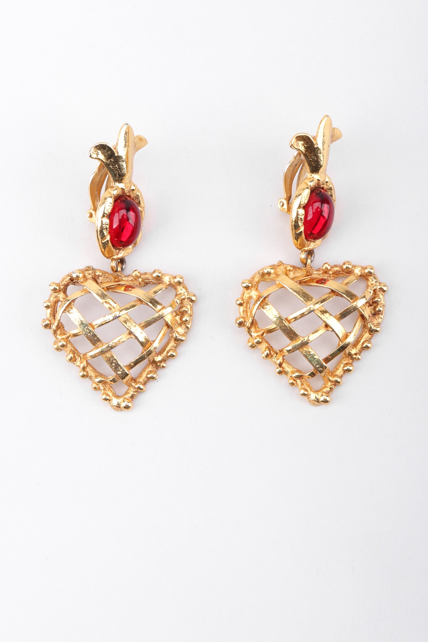 Recess Los Angeles Vintage Christian Lacroix Woven Pineapple Heart Crown Earrings