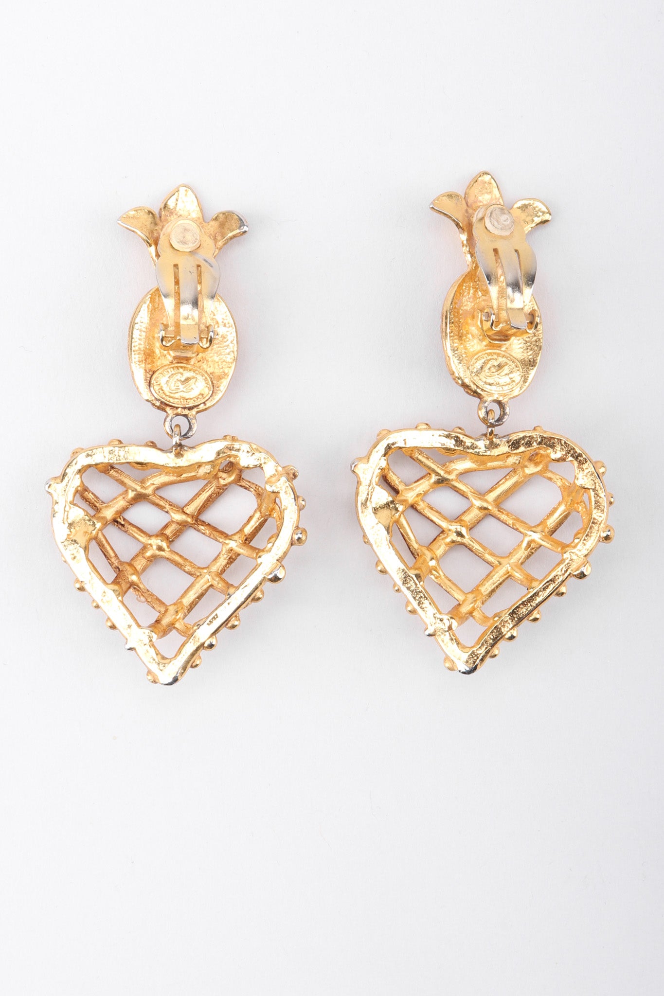 Recess Los Angeles Vintage Christian Lacroix Woven Pineapple Heart Crown Earrings