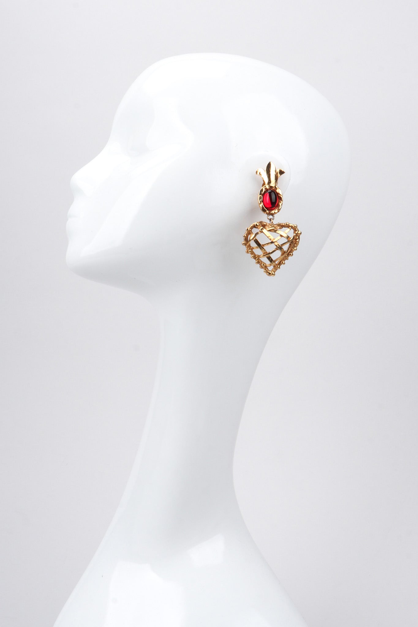 Recess Los Angeles Vintage Christian Lacroix Woven Pineapple Heart Crown Earrings