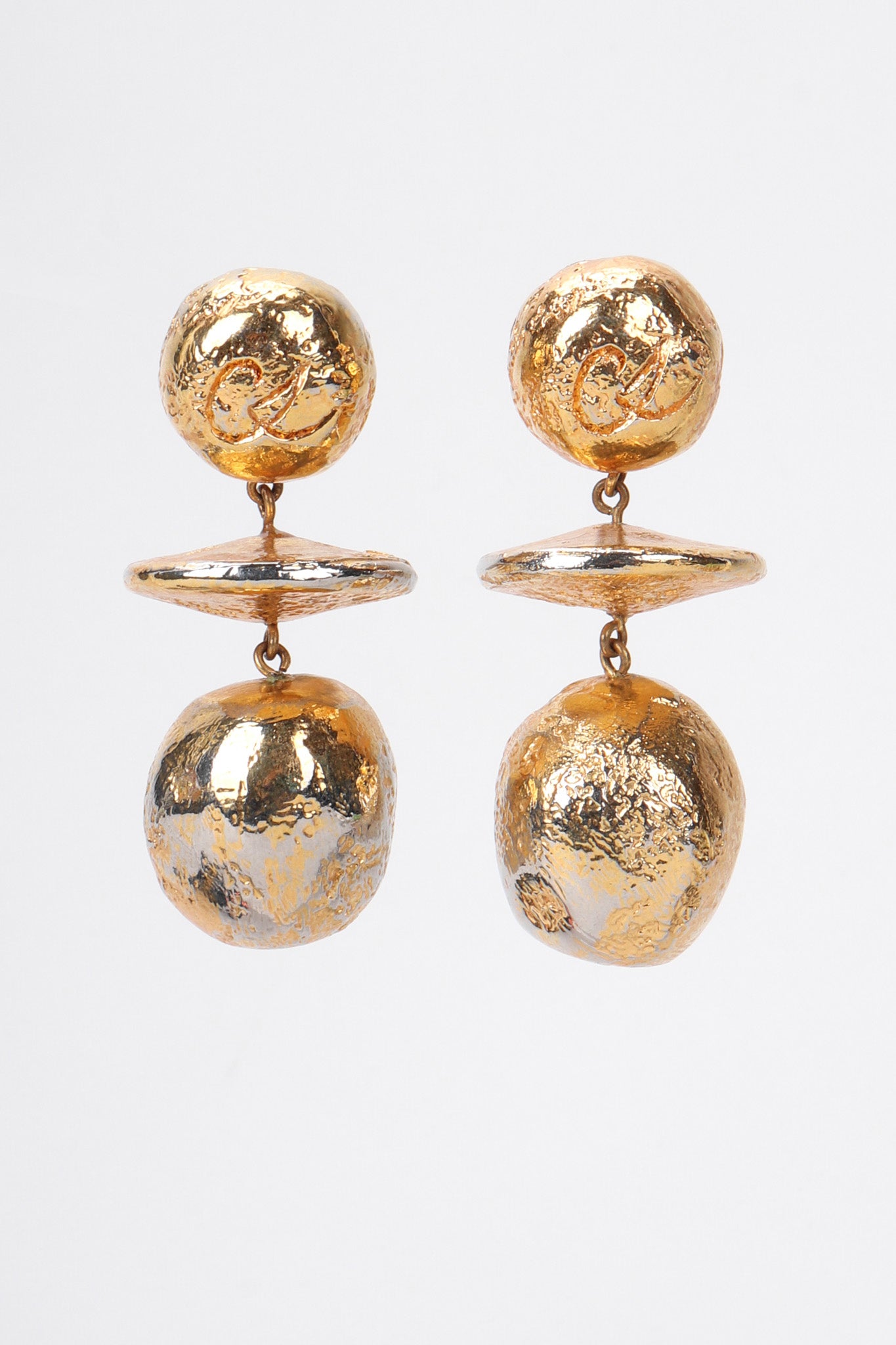 Recess Los Angeles Vintage Christian Lacroix 90s Gold Saucer Ball Drop Earrings