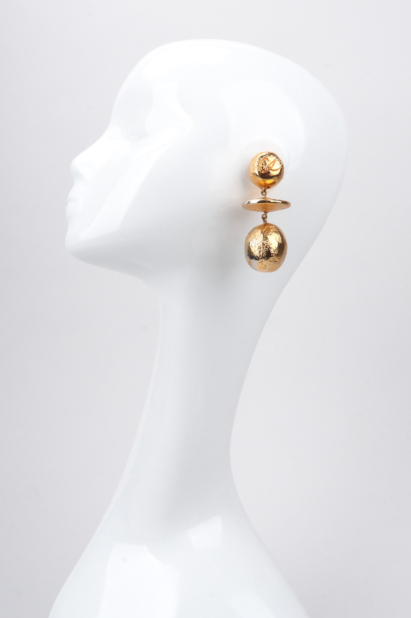Recess Los Angeles Vintage Christian Lacroix 90s Gold Saucer Ball Drop Earrings