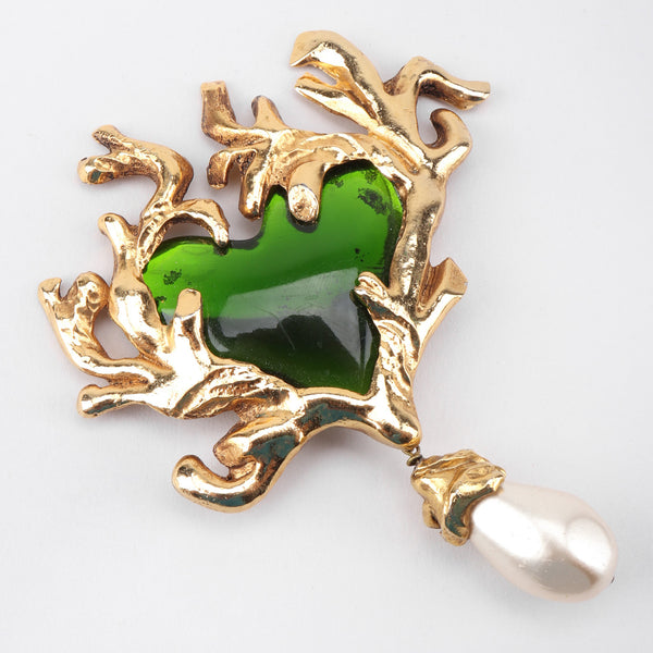 Vintage Christian Lacroix Baroque Sea Glass Coral Branch Heart