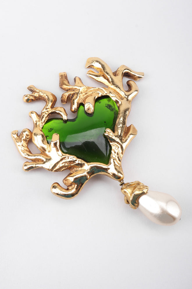 Recess Los Angeles Vintage Christian Lacroix Baroque Sea Glass Coral Branch Heart Brooch