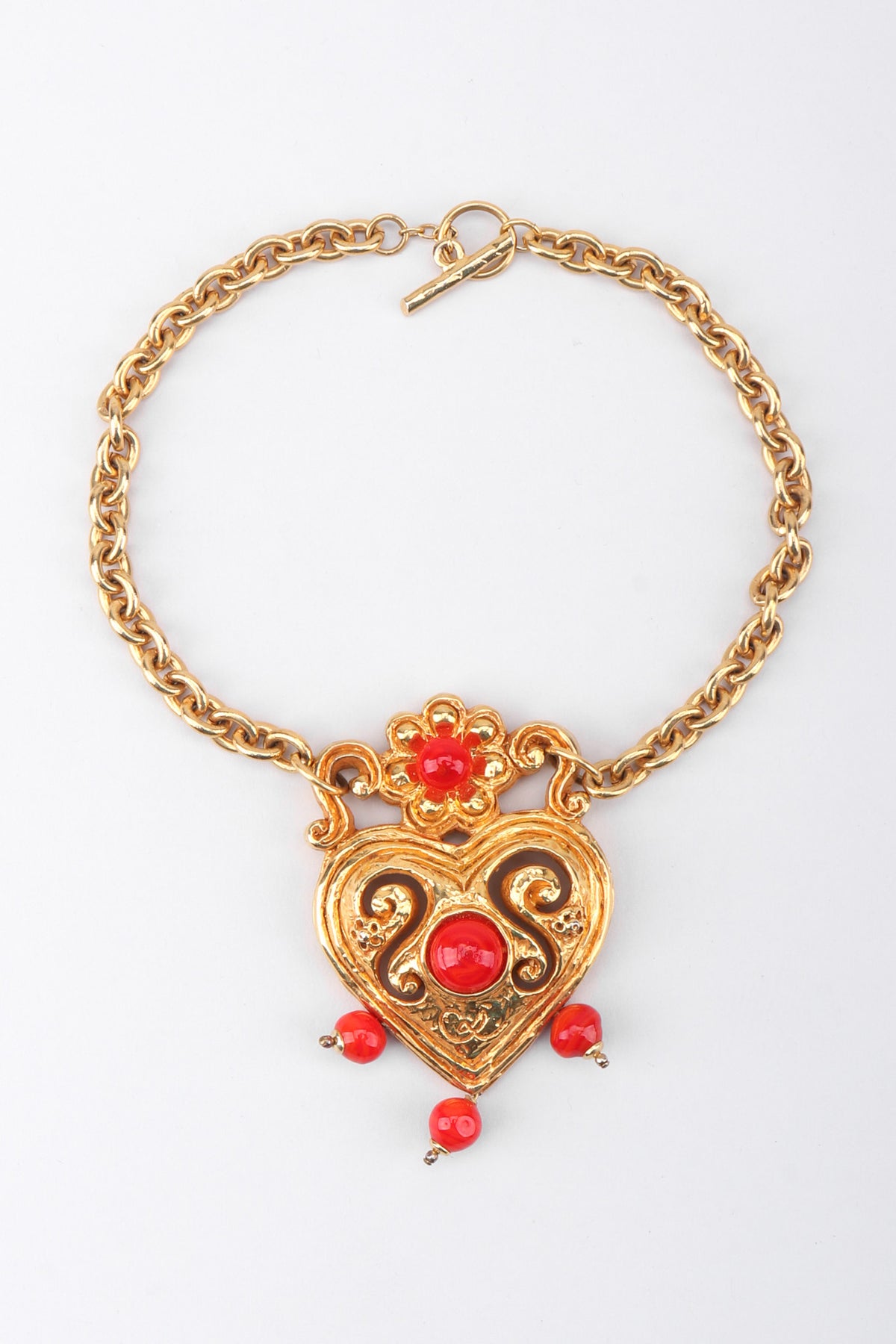 Vintage Christian Lacroix Baroque Carved Heart Collar Necklace