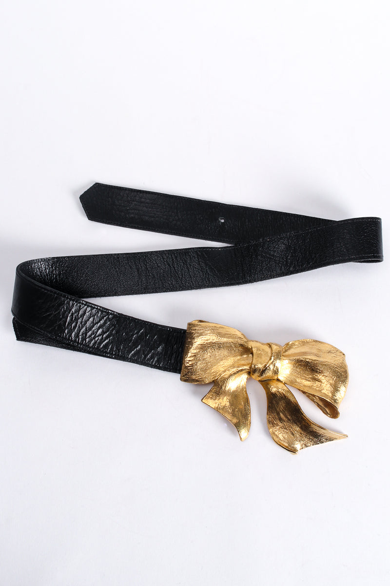 Christopher Ross 1976 24k Gold Plated Cat Buckle Black Leather Belt