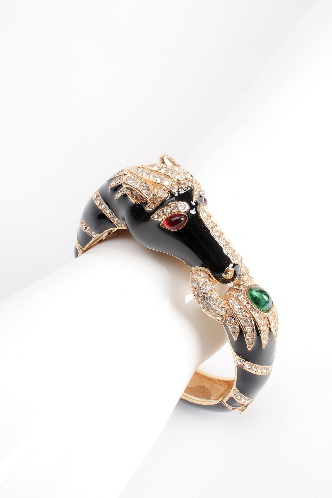 Vintage Ciner Enamel Jeweled Horse Bangle Bracelet on mannequin at Recess Los Angeles