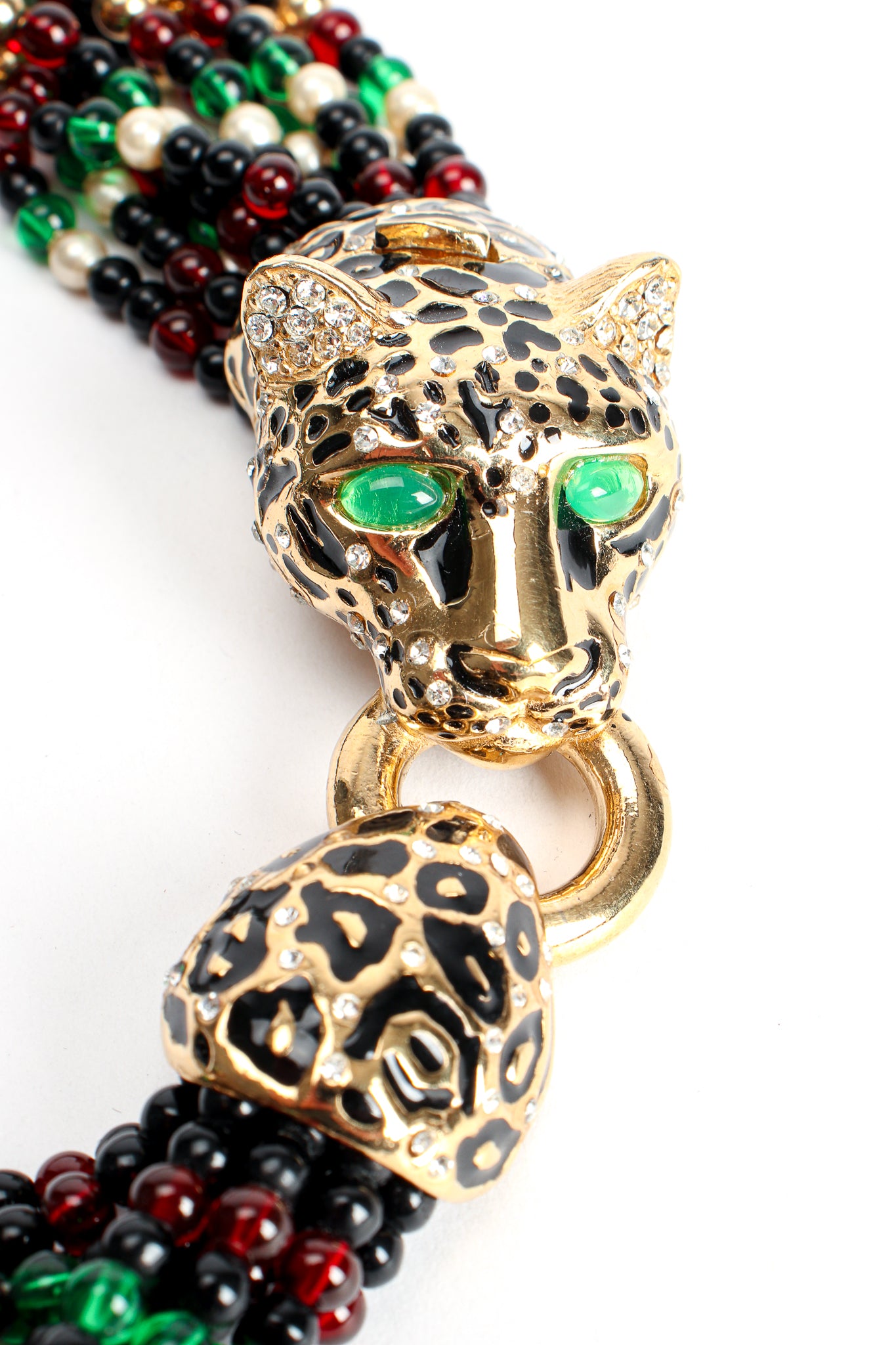 VIntage Ciner Beaded Cheetah Collar Necklace cheetah detail at Recess Los Angeles