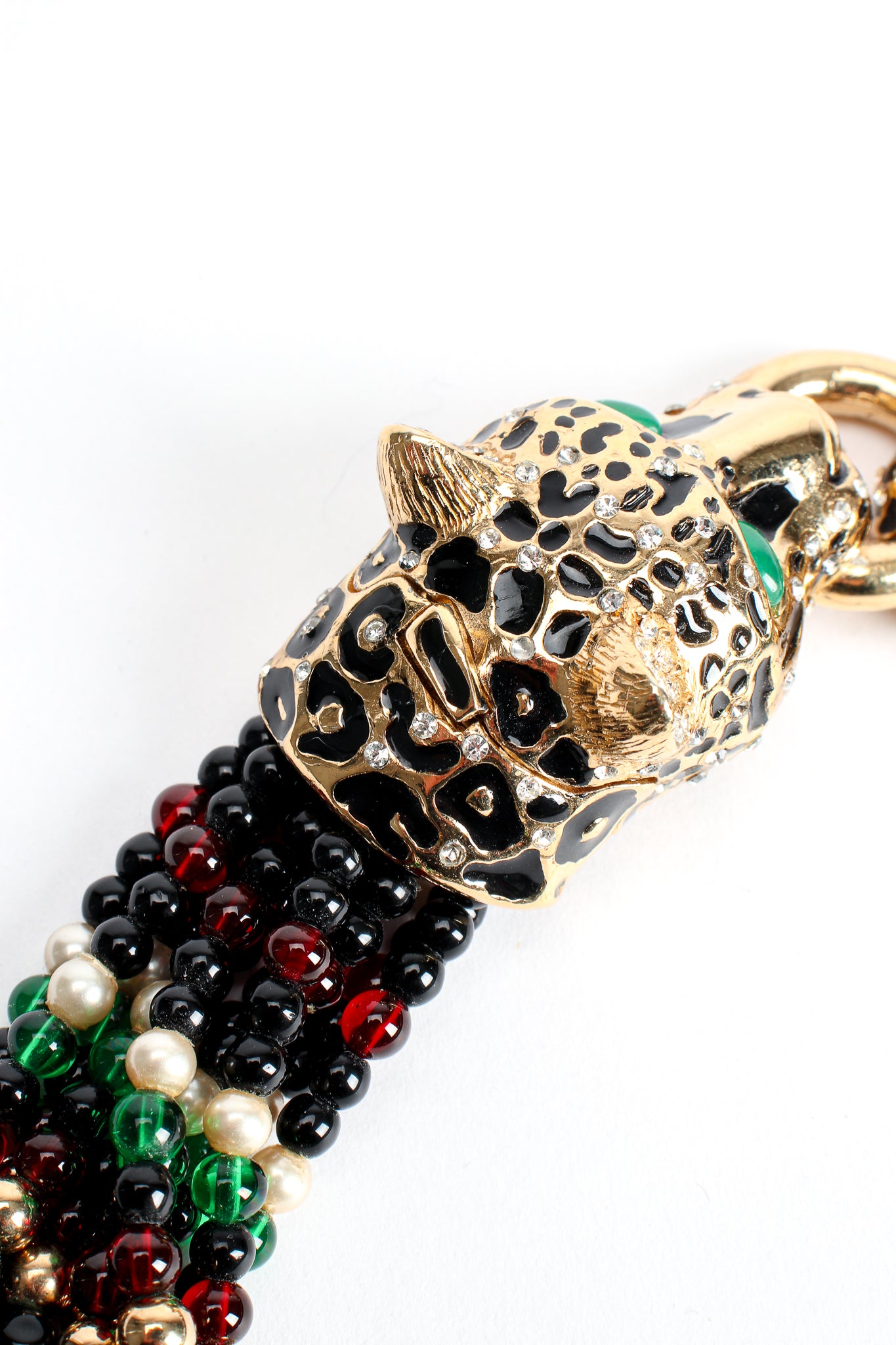 VIntage Ciner Beaded Cheetah Collar Necklace clasp tab at Recess Los Angeles
