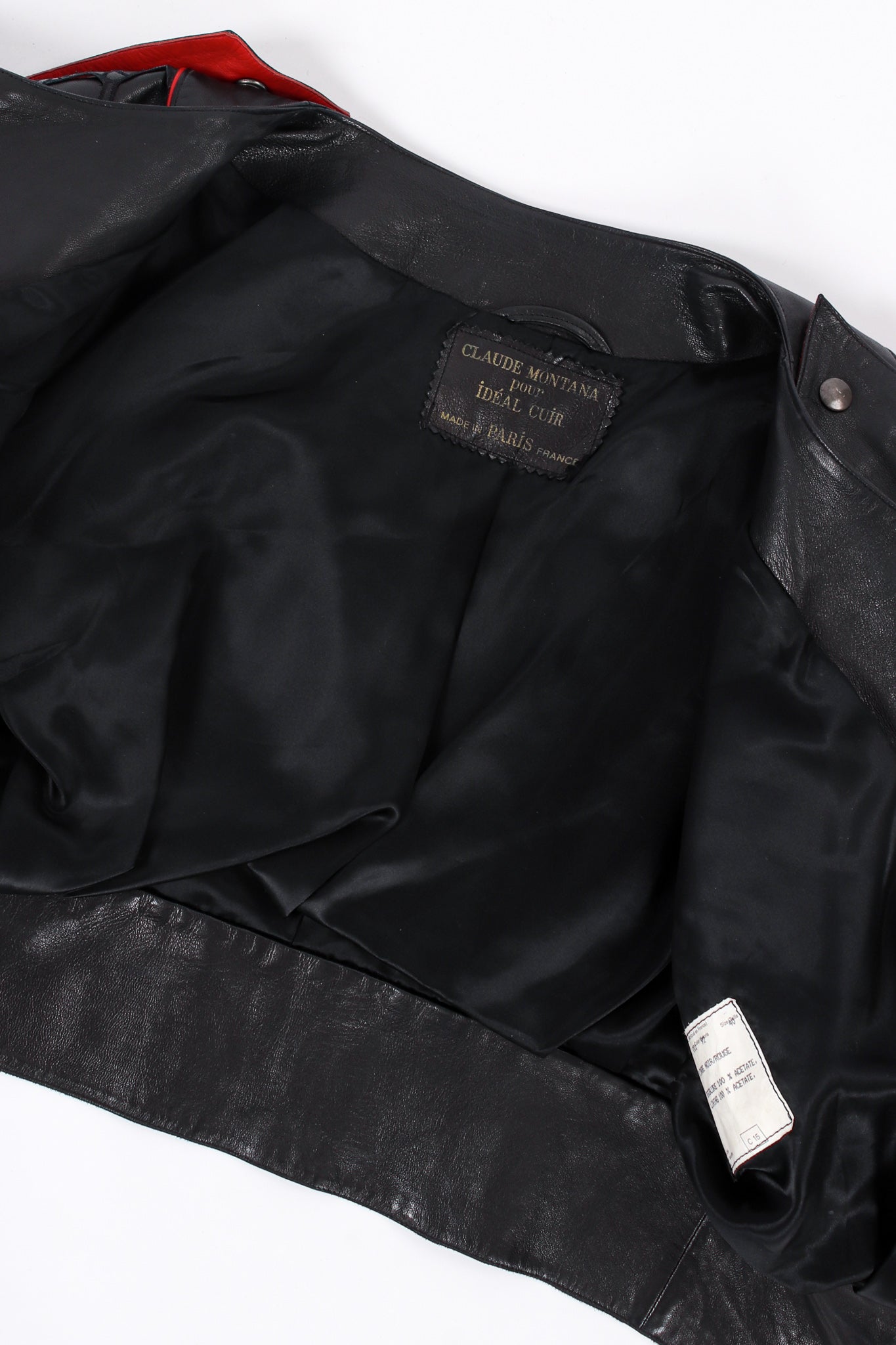 Vintage Claude Montana 1984 S/S Runway Leather Moto Jacket lining at Recess LA