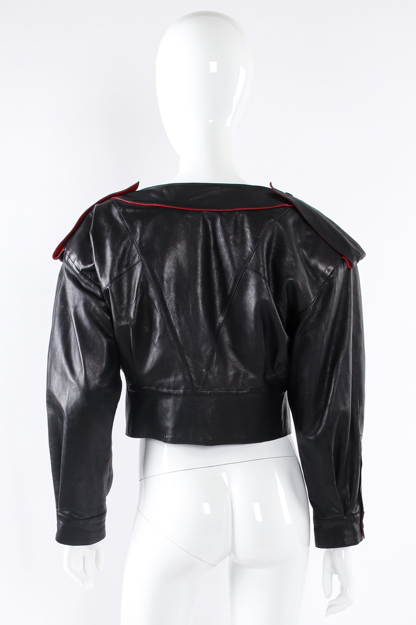 Vintage Claude Montana 1984 S/S Runway Leather Moto Jacket on mannequin back at Recess Los Angeles