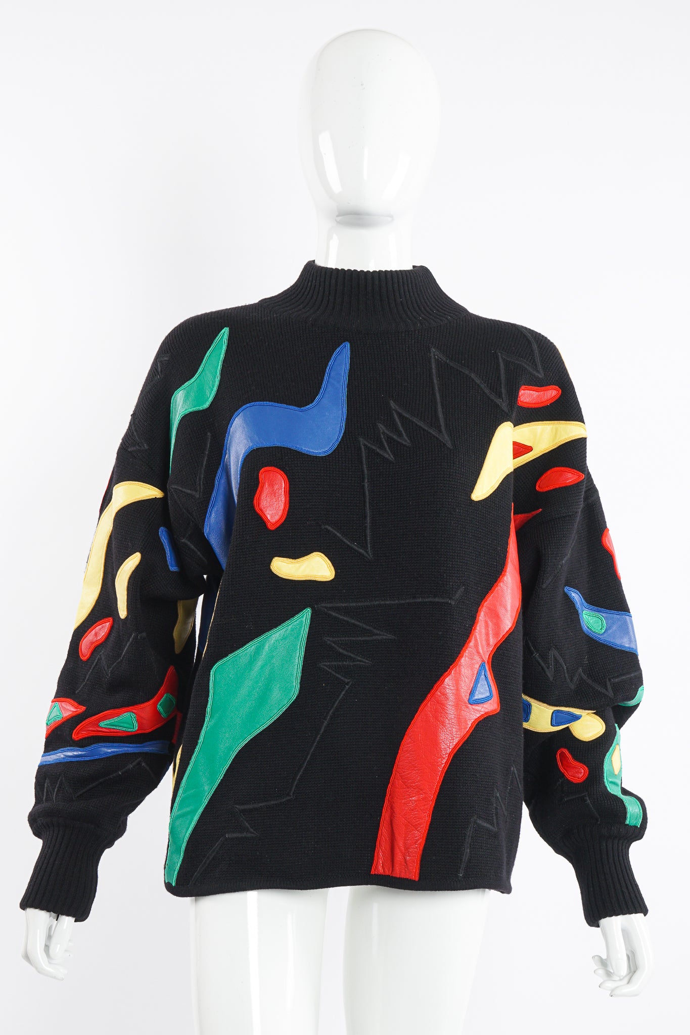 Vintage Claude Montana Leather Appliqué Sweater on Mannequin front at Recess Los Angeles