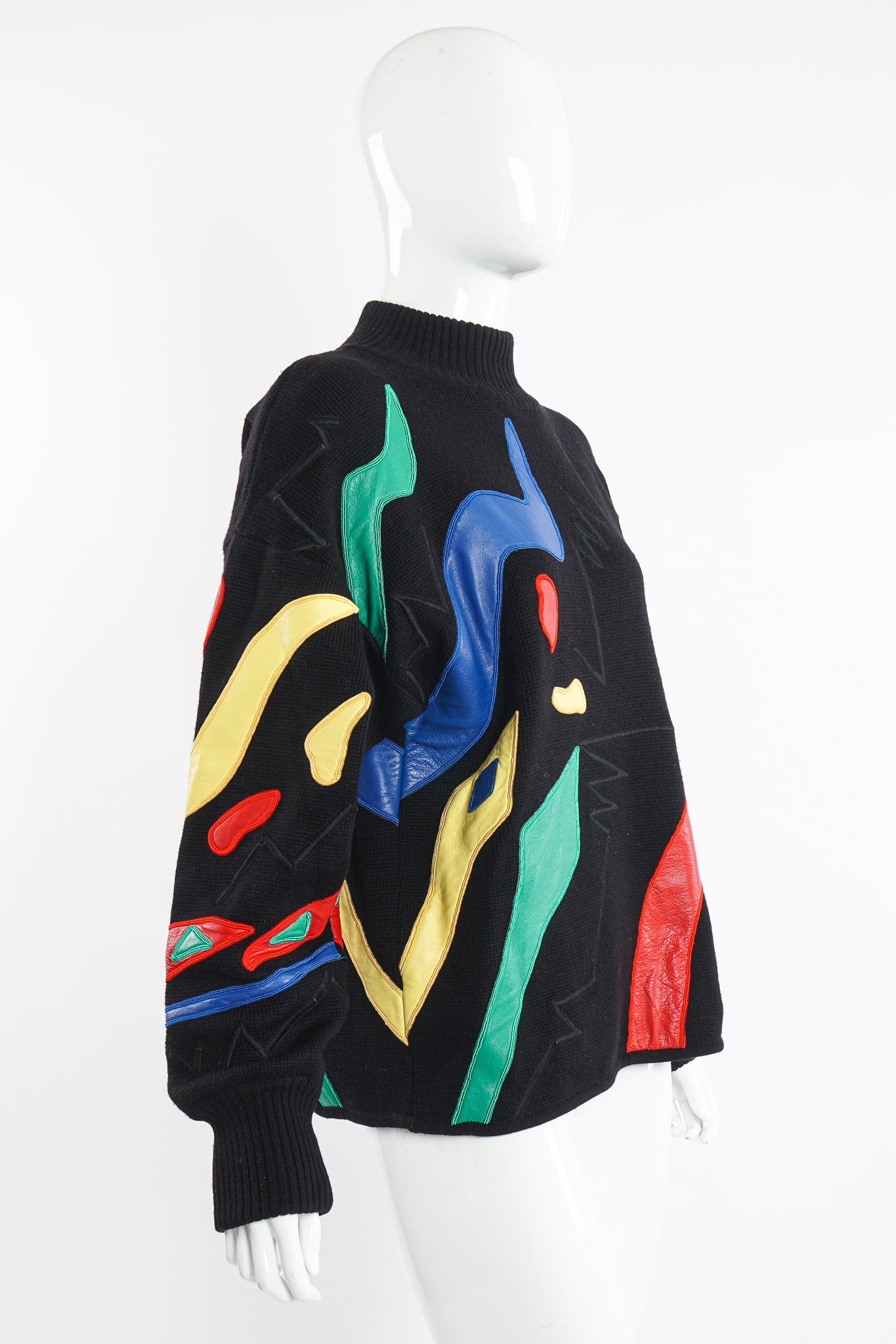 Vintage Claude Montana Leather Appliqué Sweater on Mannequin side at Recess Los Angeles