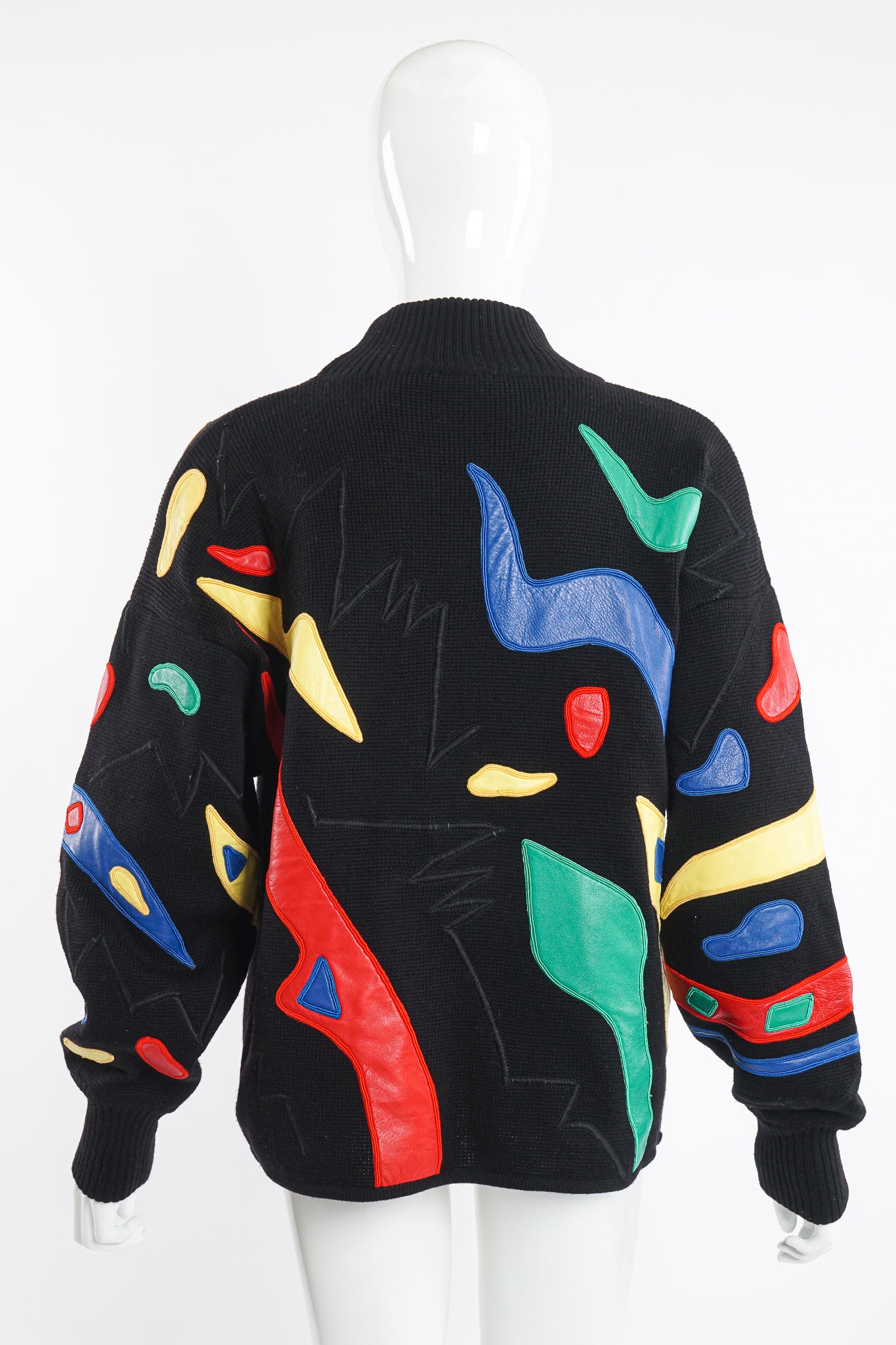 Vintage Claude Montana Leather Appliqué Sweater on Mannequin back at Recess Los Angeles