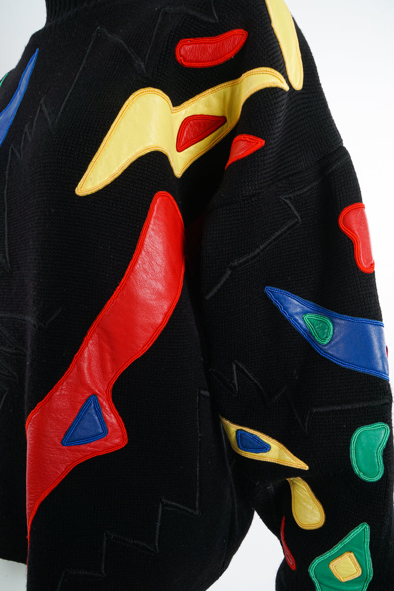 Vintage Claude Montana Leather Appliqué Sweater fabric detail at Recess Los Angeles