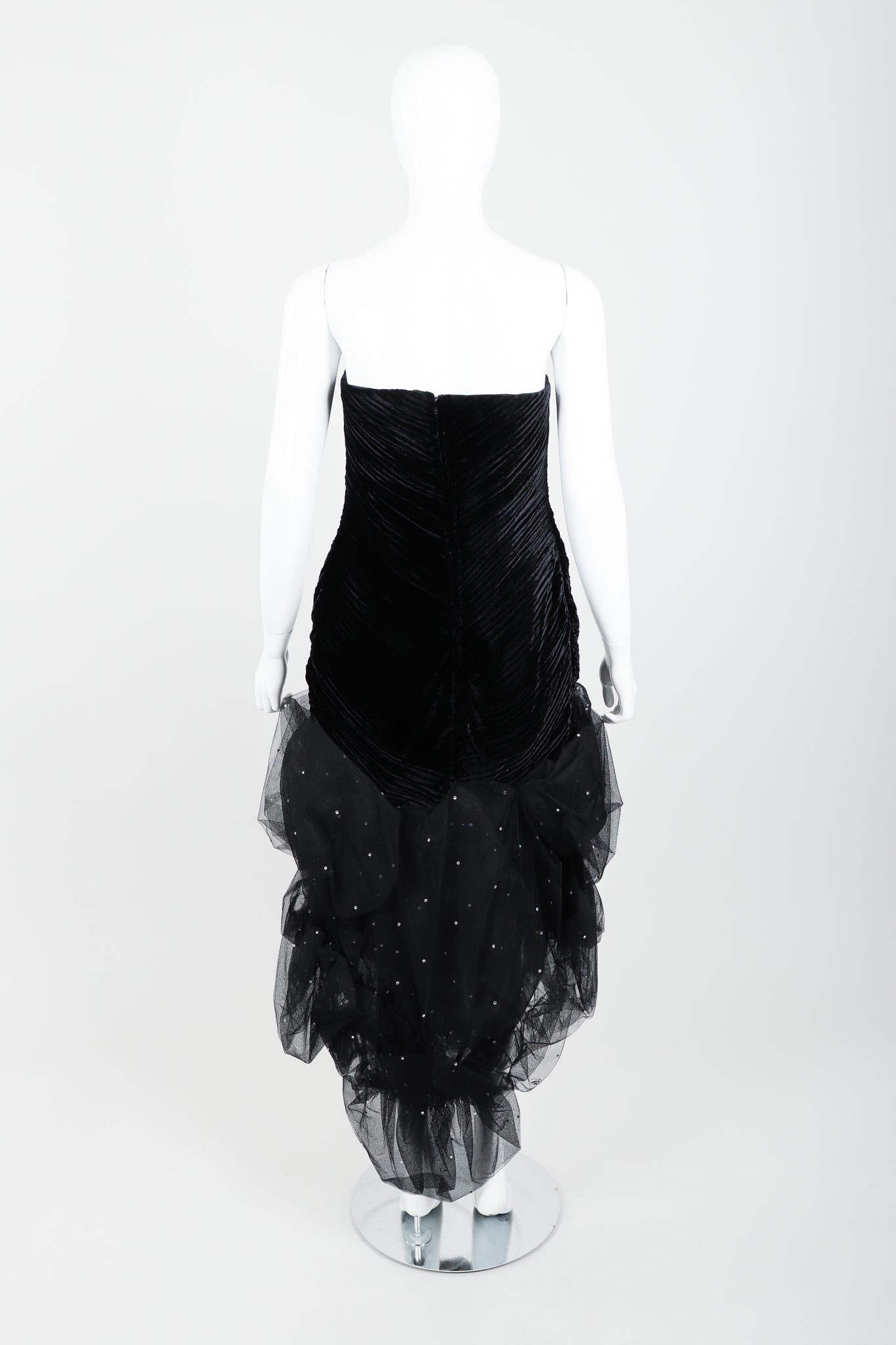 Vintage Claude Pétin Velvet Pouf Midi Dress on Mannequin back at Recess Los Angeles