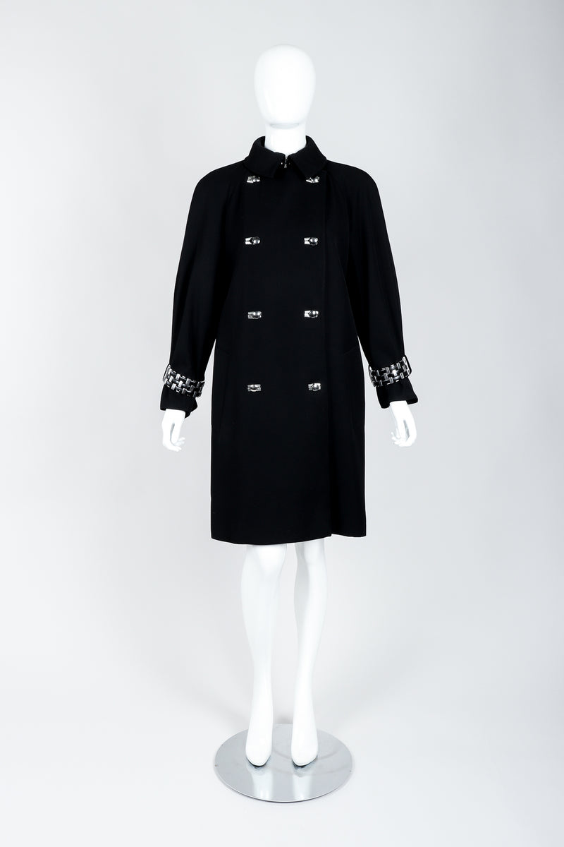 Vintage Claude Montana Hardware Cuff Bracelet Trench Coat on Mannequin front at Recess Los Angeles