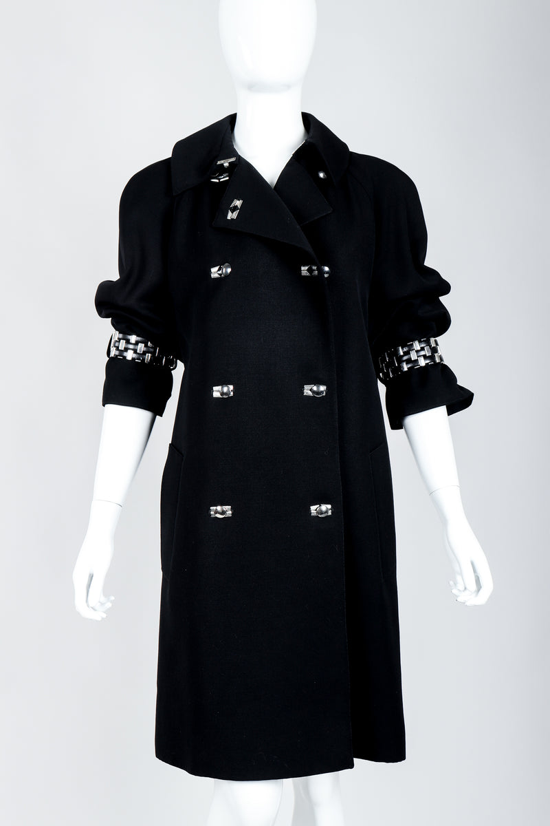 Vintage Claude Montana Hardware Cuff Bracelet Trench Coat on Mannequin front crop at Recess Los Angeles