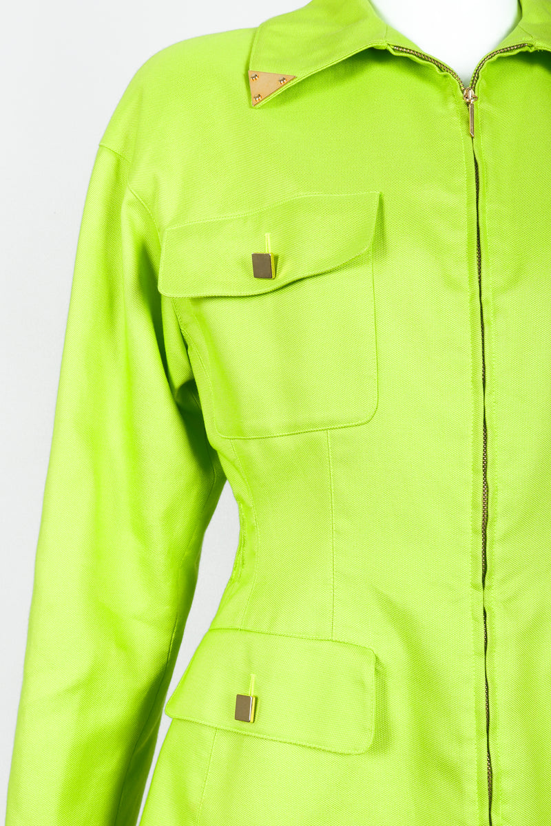 Vintage Claude Montana Neon Safari Zip Jacket on Mannequin front crop at Recess