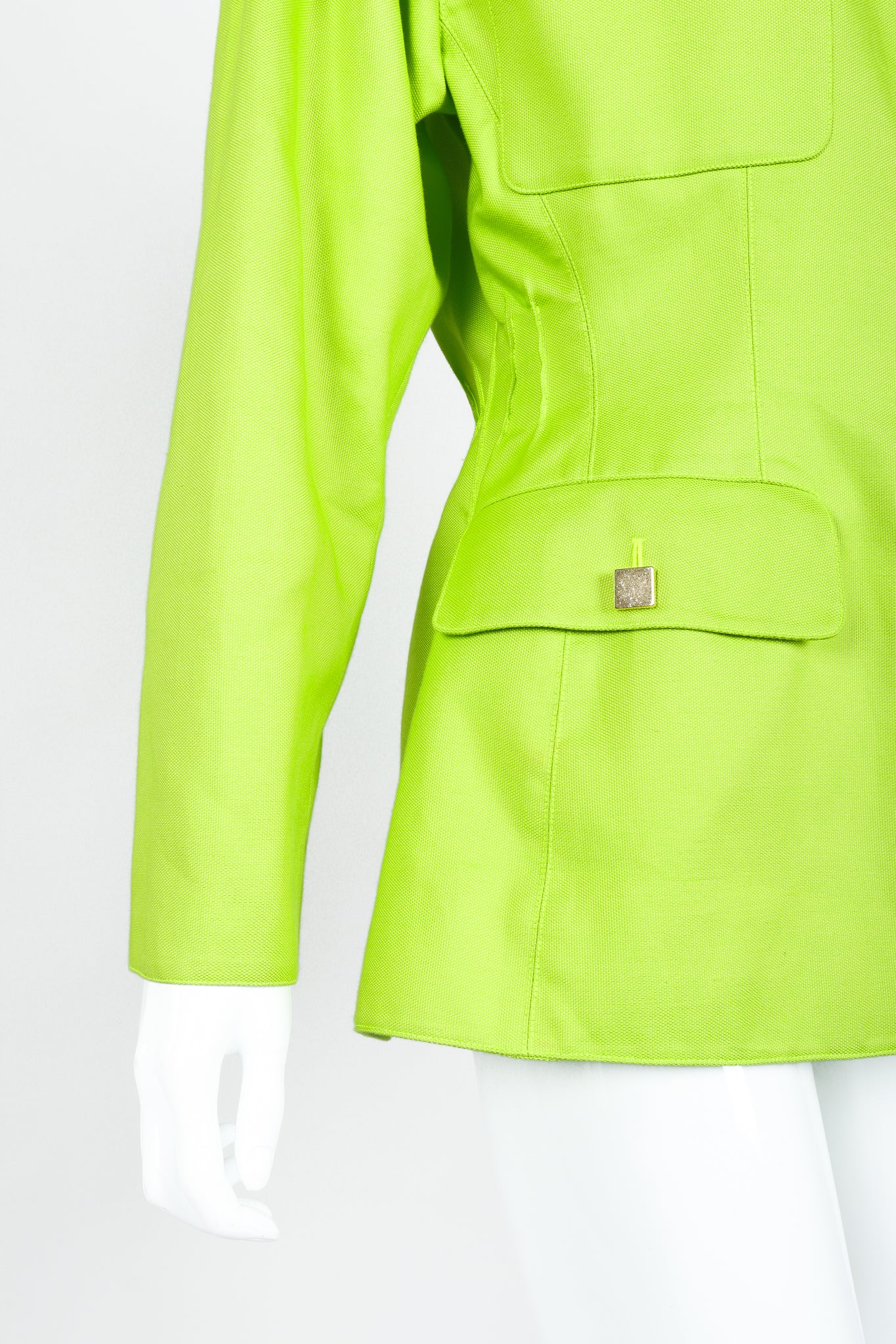 Vintage Claude Montana Neon Safari Zip Jacket on Mannequin waist at Recess
