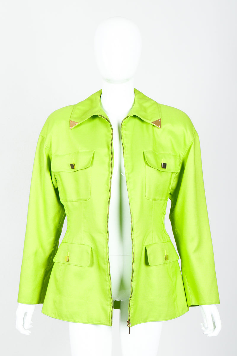 Vintage Claude Montana Neon Safari Zip Jacket on Mannequin unzipped at Recess