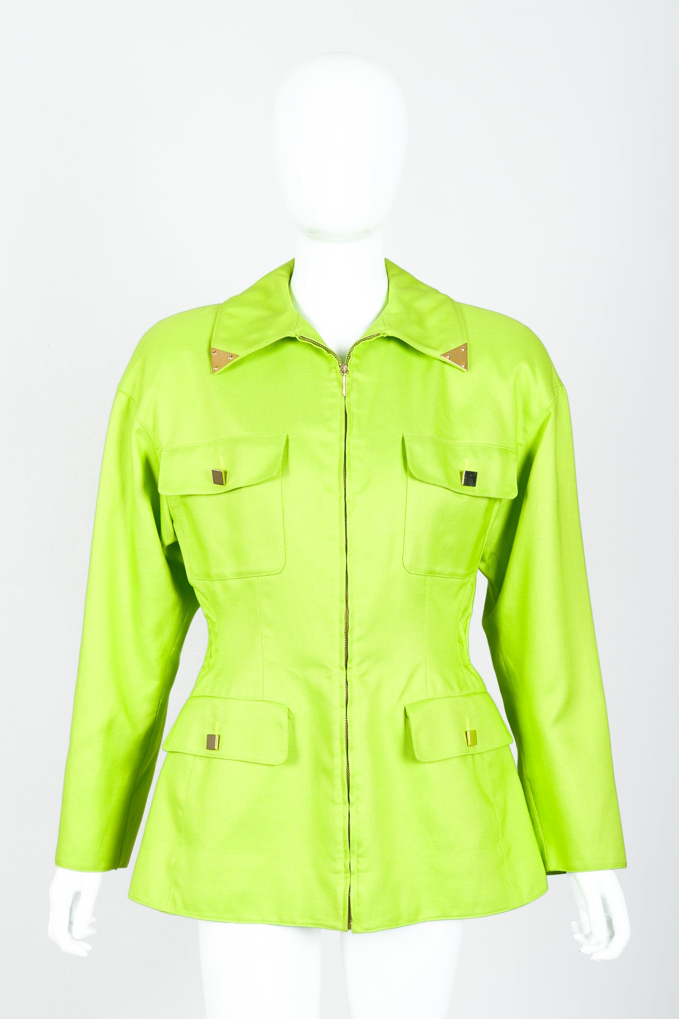 Vintage Claude Montana Neon Safari Zip Jacket on Mannequin front at Recess