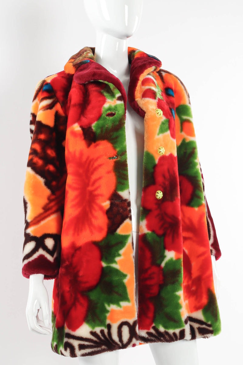 Vintage Claude D'Alban Floral Faux Fur Fleece Coat mannequin angle close @ Recess LA