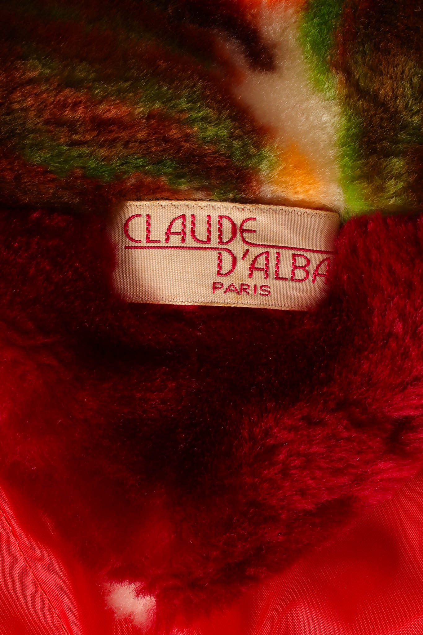 Vintage Claude D'Alban Floral Plush Faux Fur Coat tag @ Recess LA