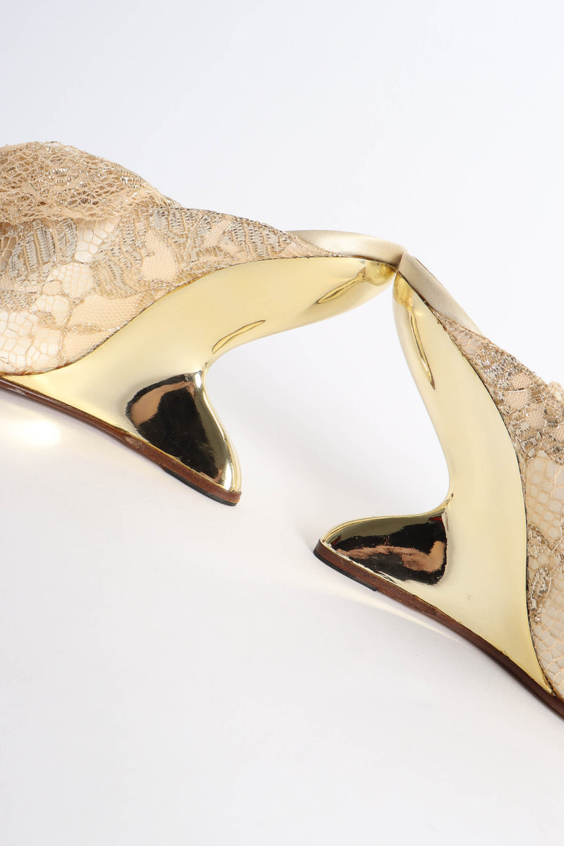 Vintage Claudio Merazzi Satin Lace Inward-Curved Heels wedge heel side by side  @ Recess LA
