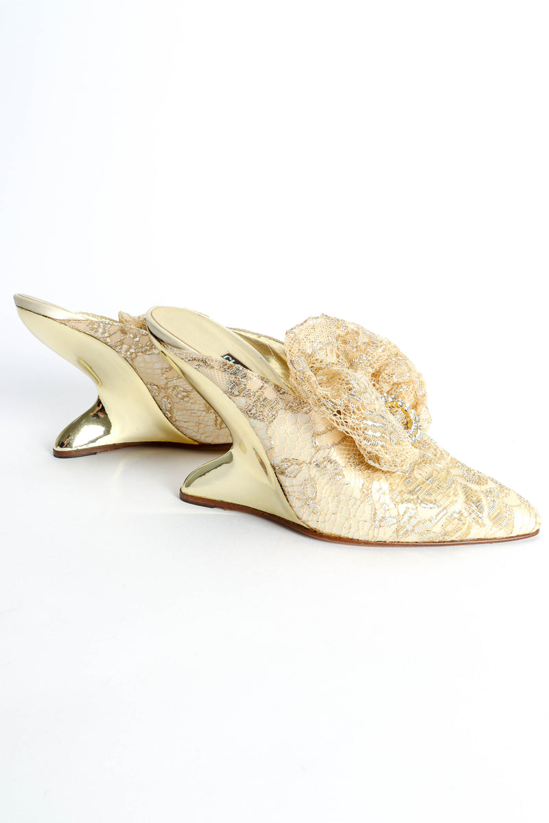 Vintage Claudio Merazzi Satin Lace Inward-Curved Heels wedge detail shot @ Recess LA