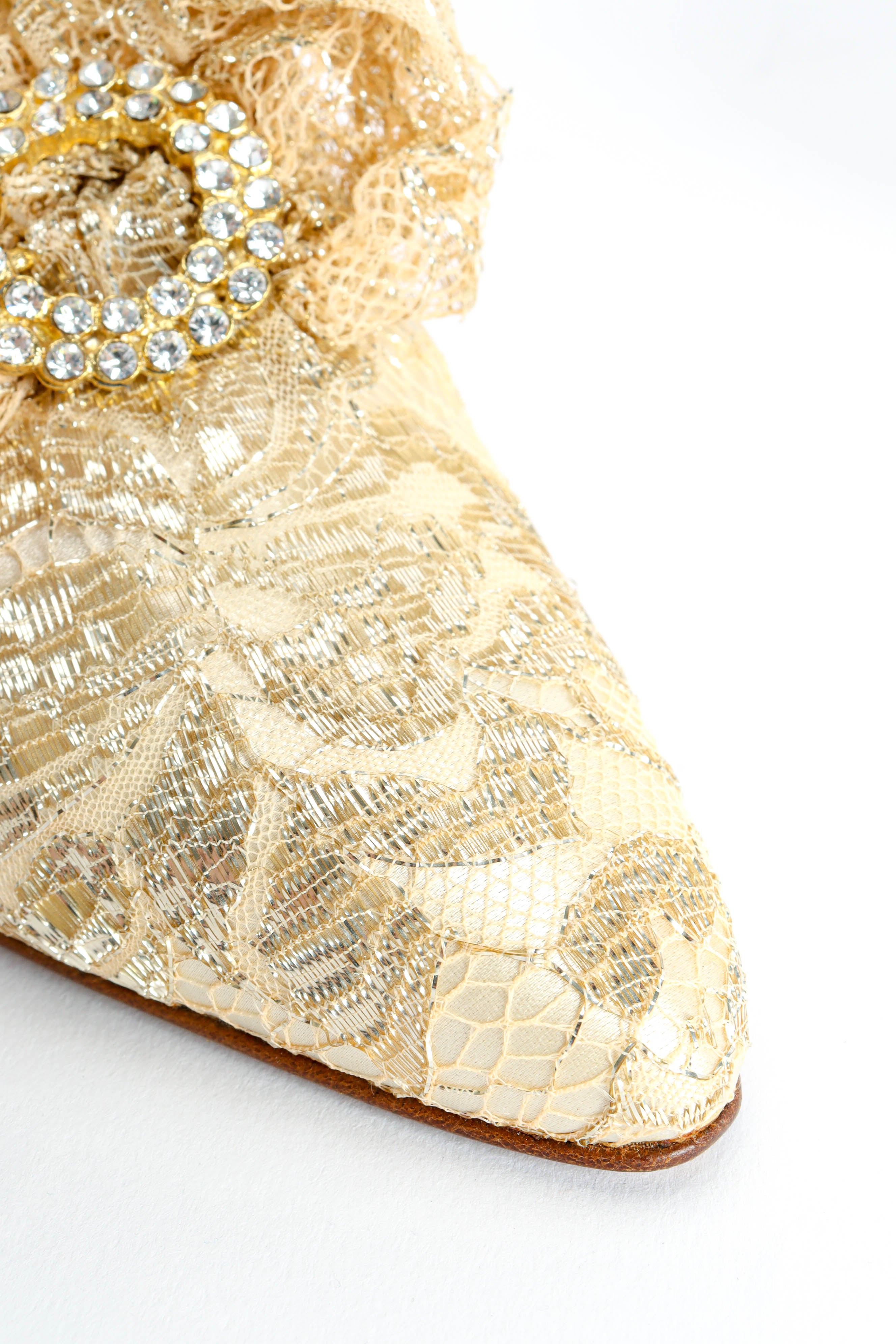 Vintage Claudio Merazzi Satin Lace Inward-Curved Heels lace & satin detail shot @ Recess LA