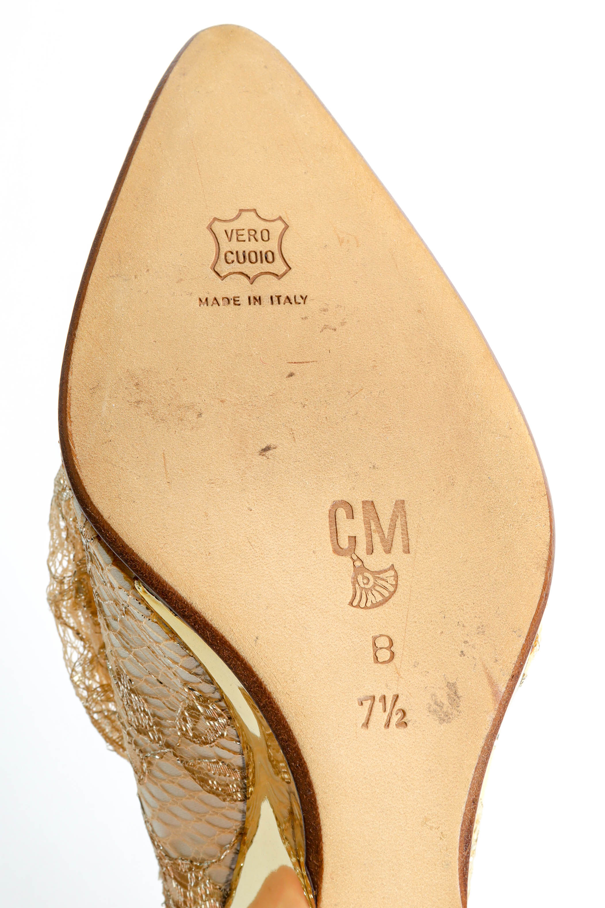 Vintage Claudio Merazzi Satin Lace Inward-Curved Heels sole detail @ Recess LA