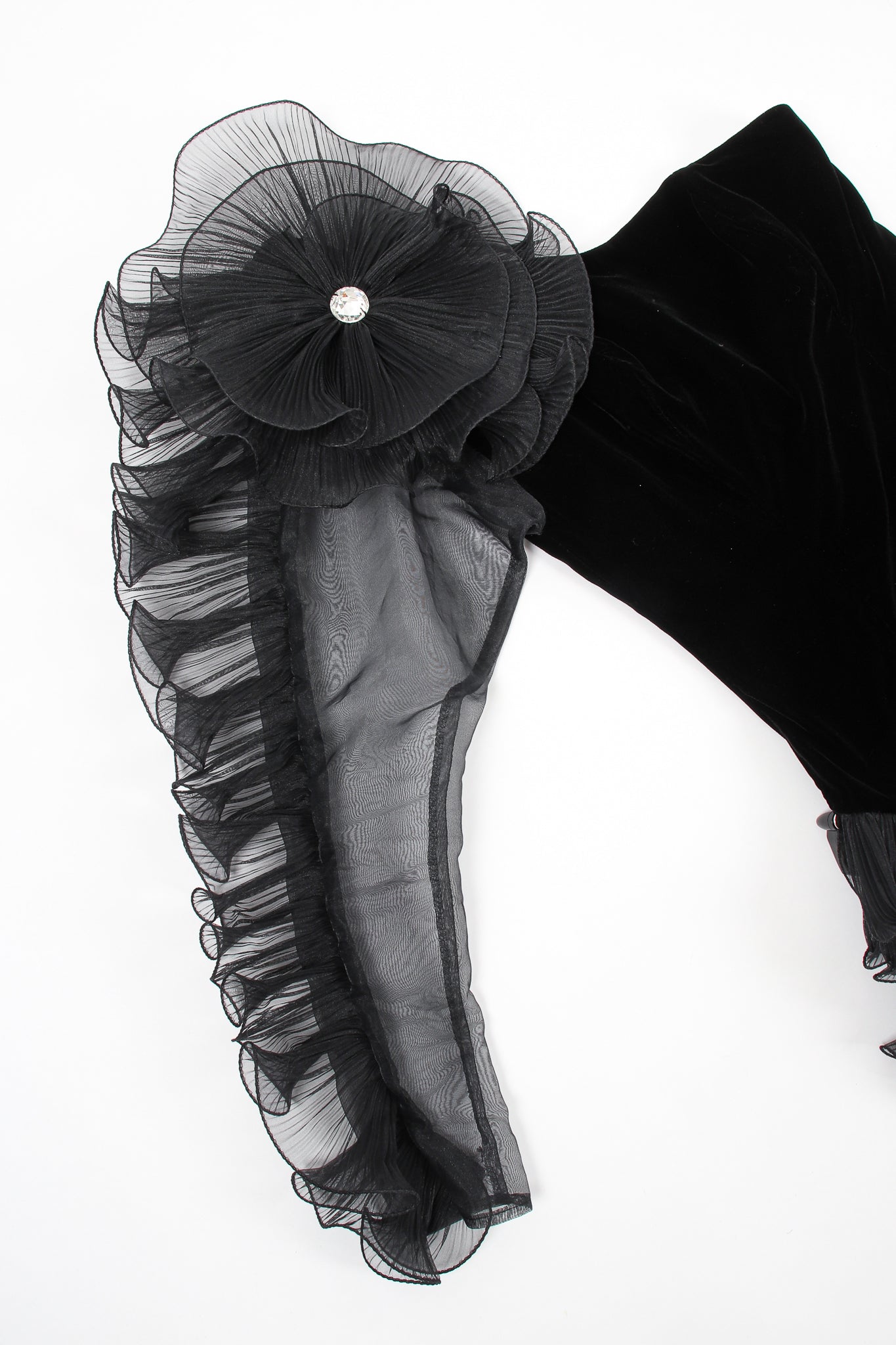 Vintage Karen Okada Climax Sheer Ruffle Sleeve Dress sleeve flat at Recess LA