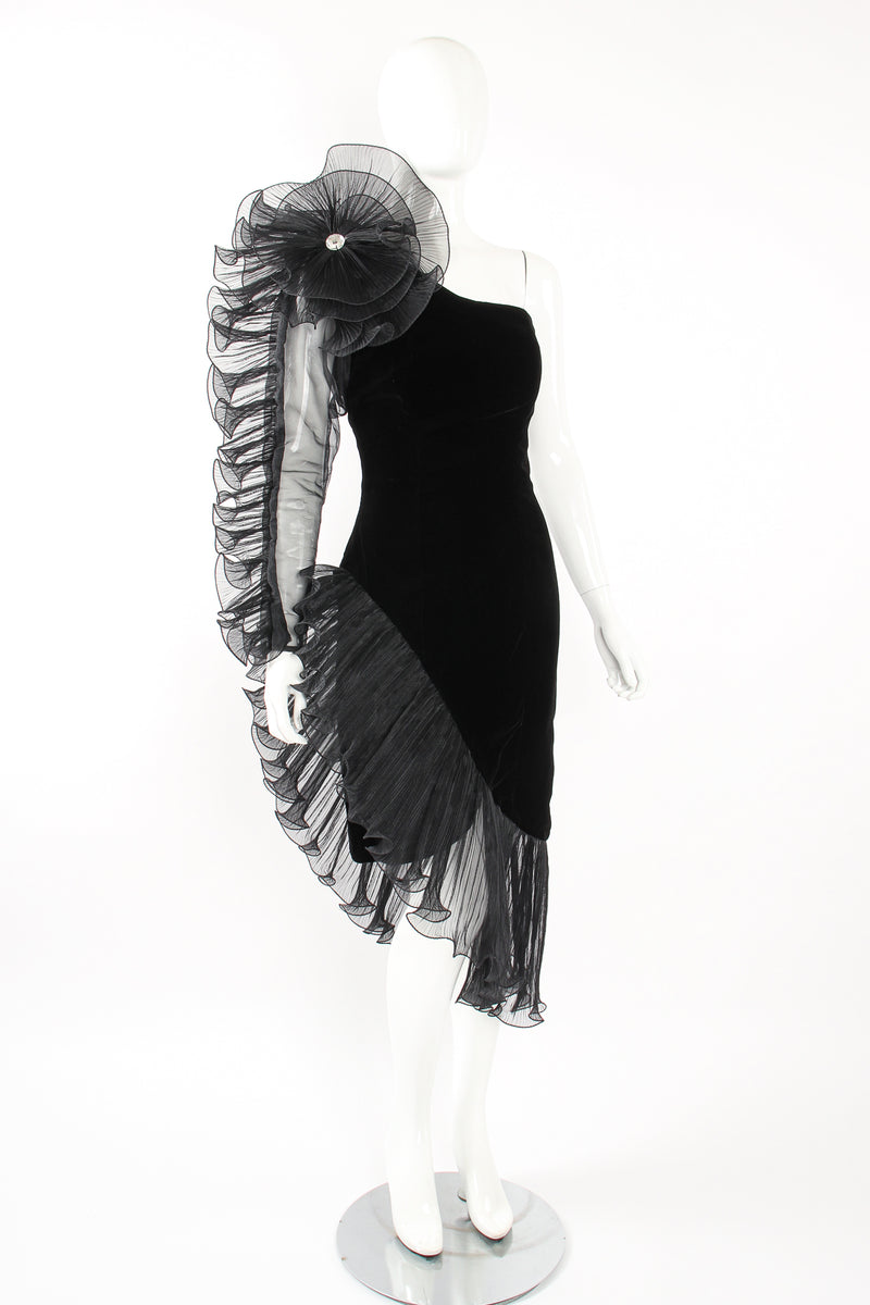 Vintage Karen Okada Climax Sheer Ruffle Sleeve Dress on Mannequin angle at Recess LA