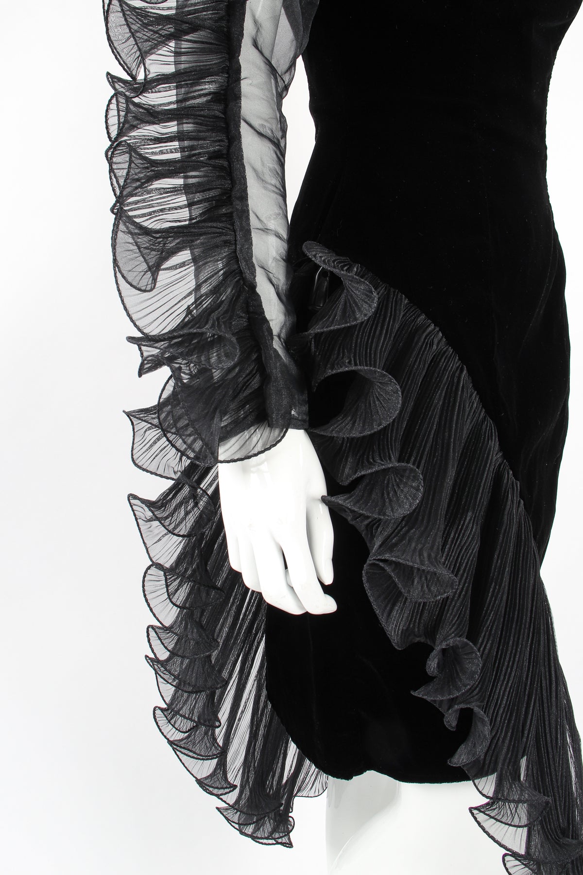◆Loulouseoul◆ Antique See Through Dress Black Vintage Karen Okada Climax Asymmetrical Sheer Ruffle Sleeve