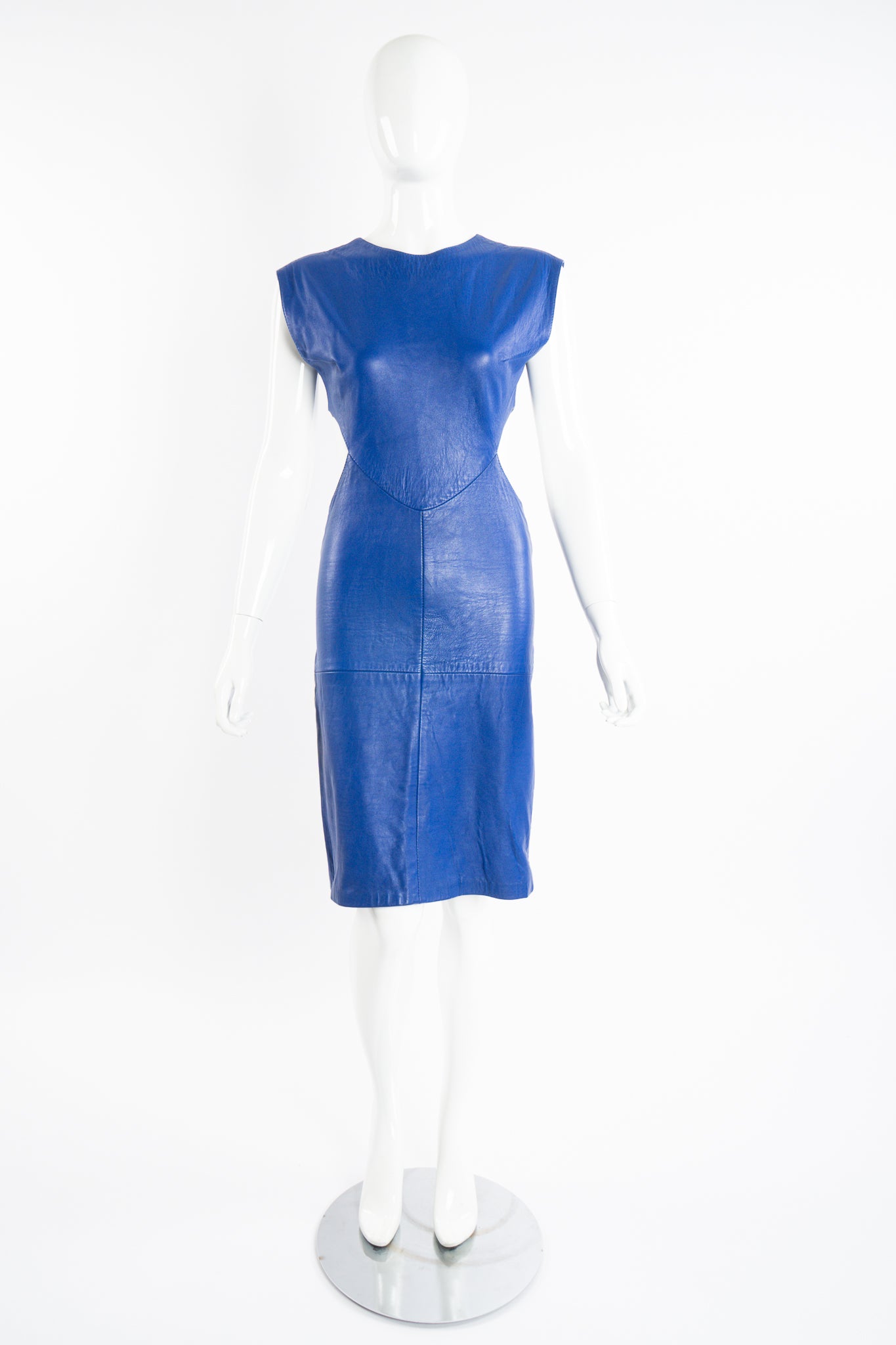 Vintage Climax Blue Leather Cutout Dress on Mannequin front at Recess Los Angeles
