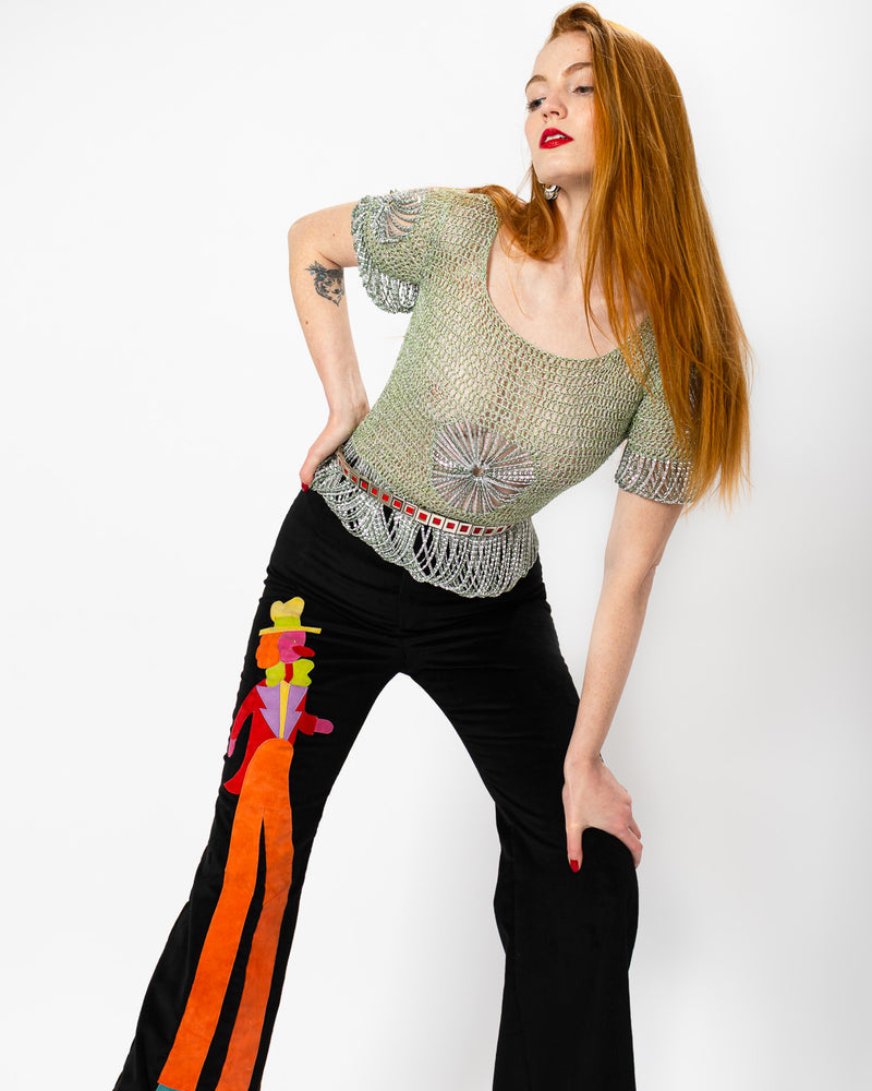 Knit top with chain details by Loris Azzaro on model @recessla