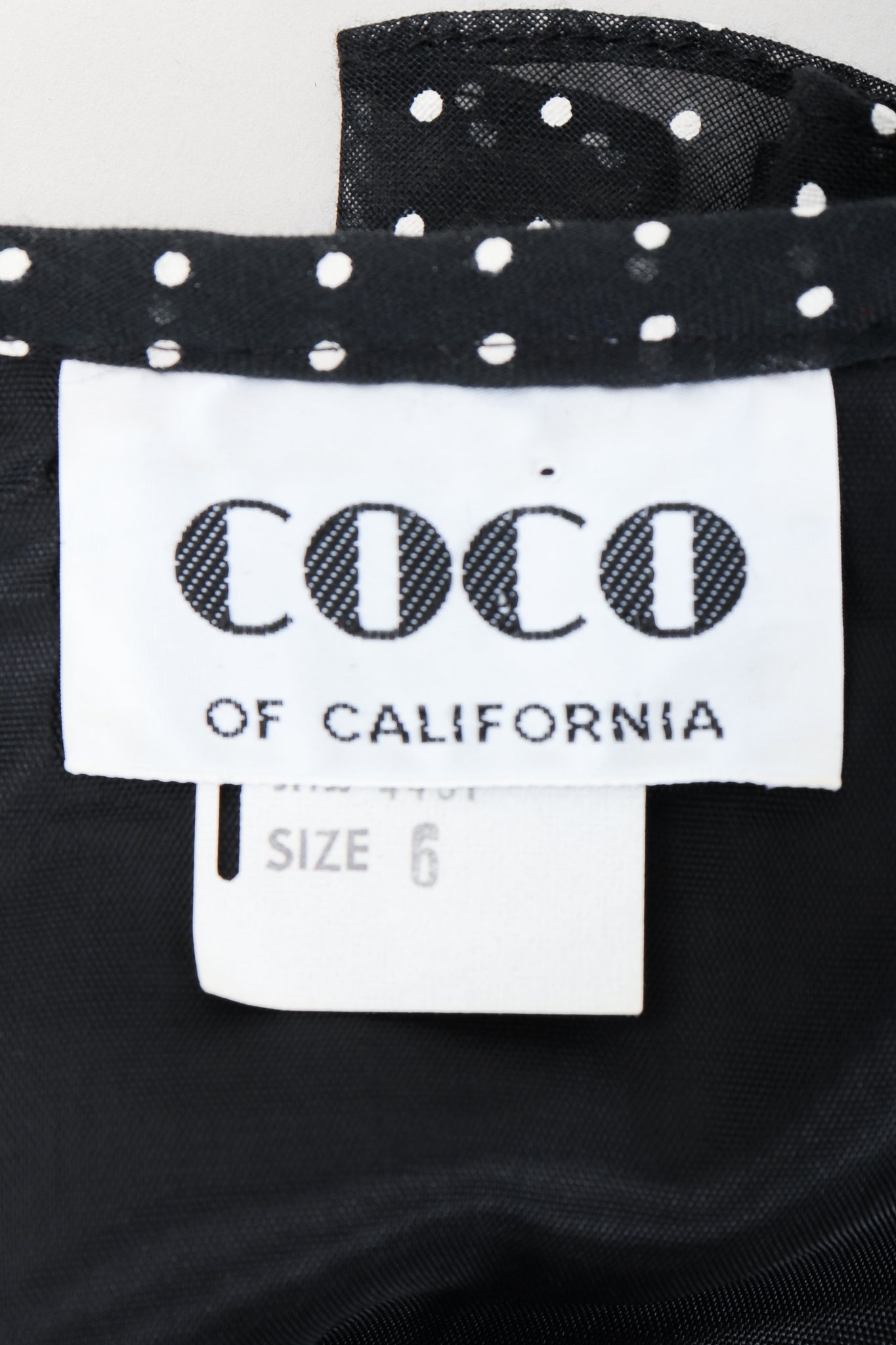 Vintage Coco of California Mini Dot Peasant Dress label at Recess Los Angeles