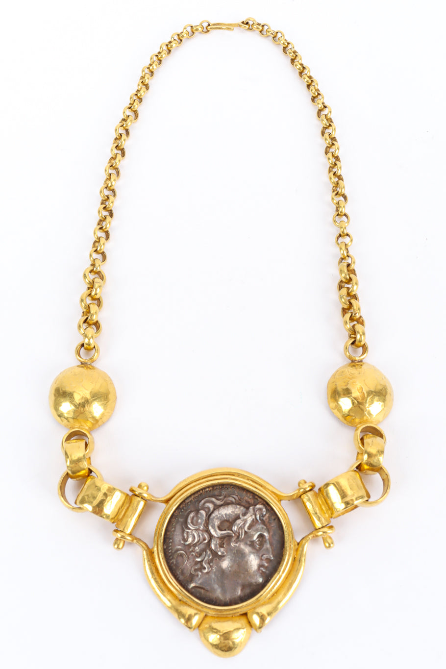 Vintage Roman Coin Pendant Necklace front clasped @ Recess LA