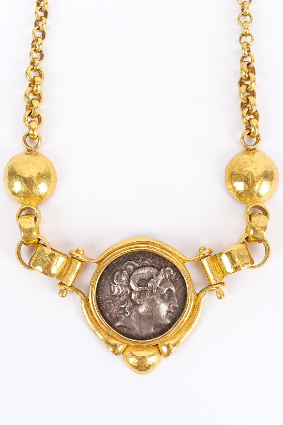 Vintage Roman Coin Pendant Necklace center pendant close up @ Recess LA
