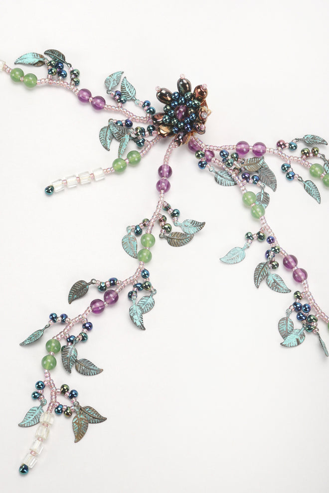 Recess Designer Consignment Vintage Colleen Toland Beaded Leaf Drop Fringe Shoulder Duster Earring Los Angeles Resale
