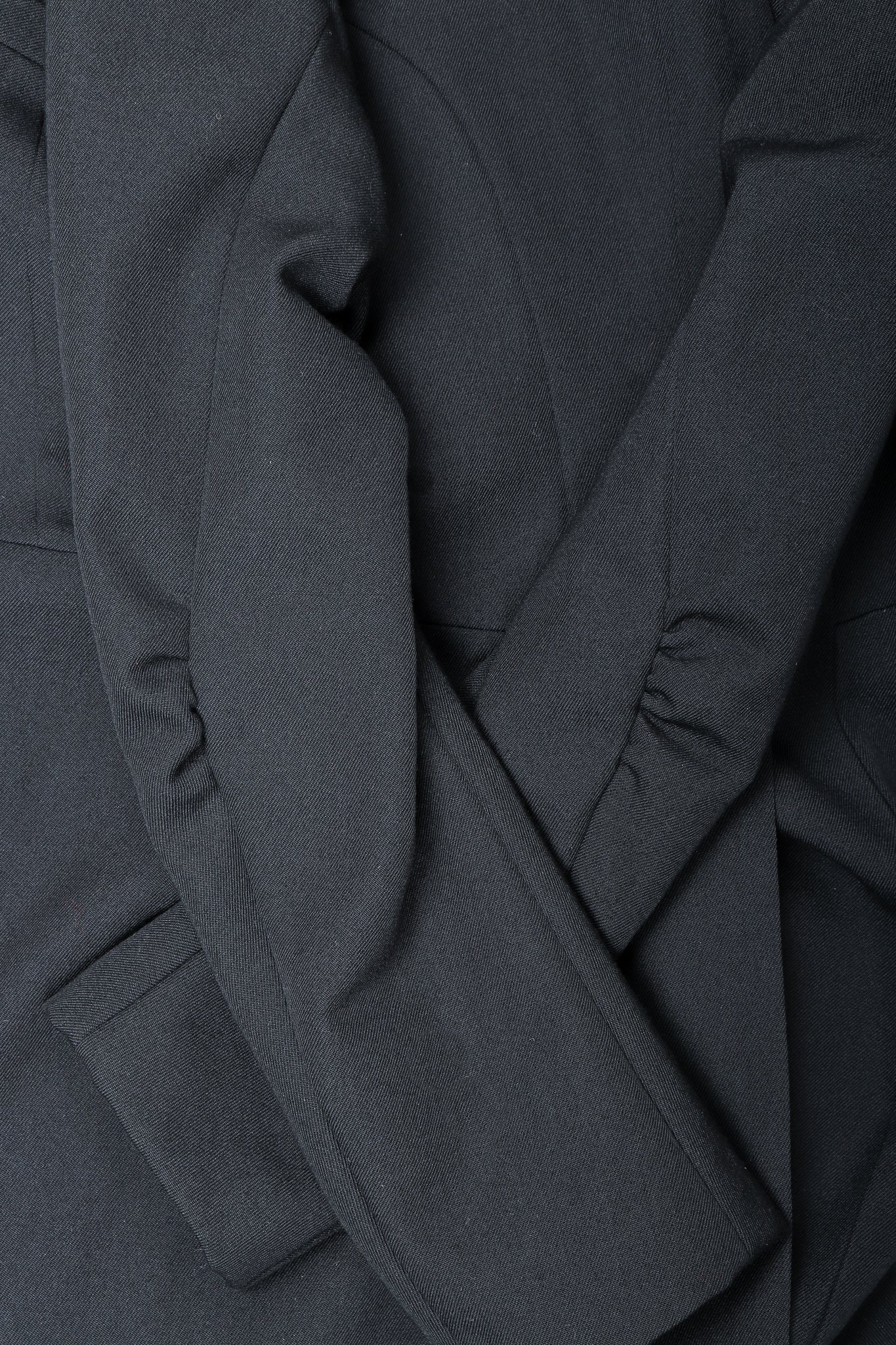 Recess Vintage Comme des Garcons Black Shawl Collar Cutaway Coat sleeve detail