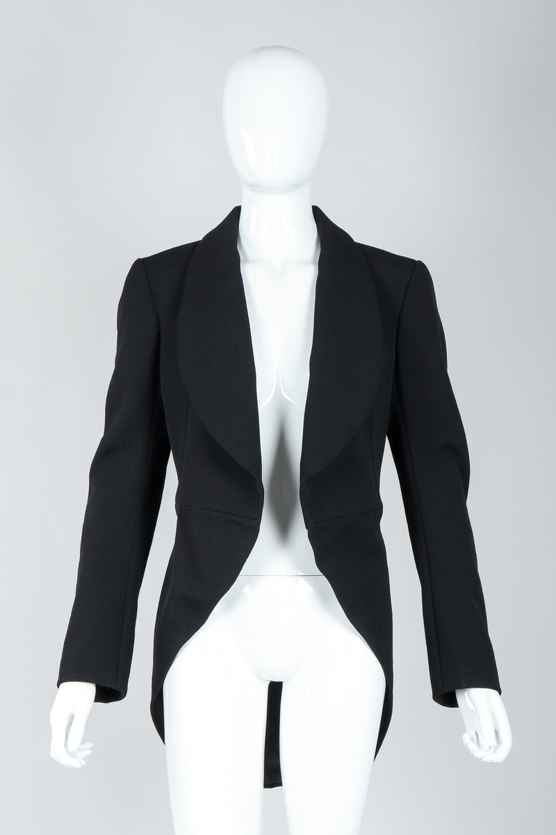 Recess Vintage Comme des Garcons Black Shawl Collar Cutaway Coat on Mannequin