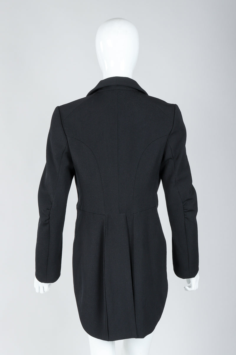 Recess Vintage Comme des Garcons Black Shawl Collar Cutaway Coat on Mannequin, Back