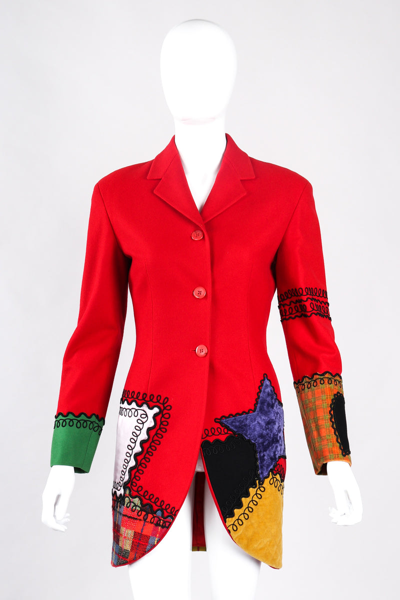 Recess Los Angeles Vintage Complice Multicolor Red Velvet Stars Hearts Patchwork Embroidery Wool Suit Jacket