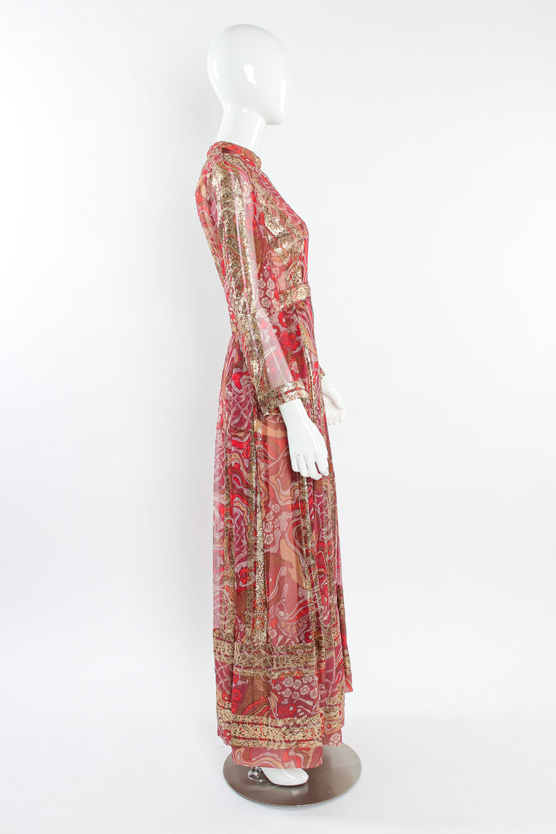 Vintage Countess Alexander Metallic Moiré Pleated Silk Dress mannequin side  @ Recess LA