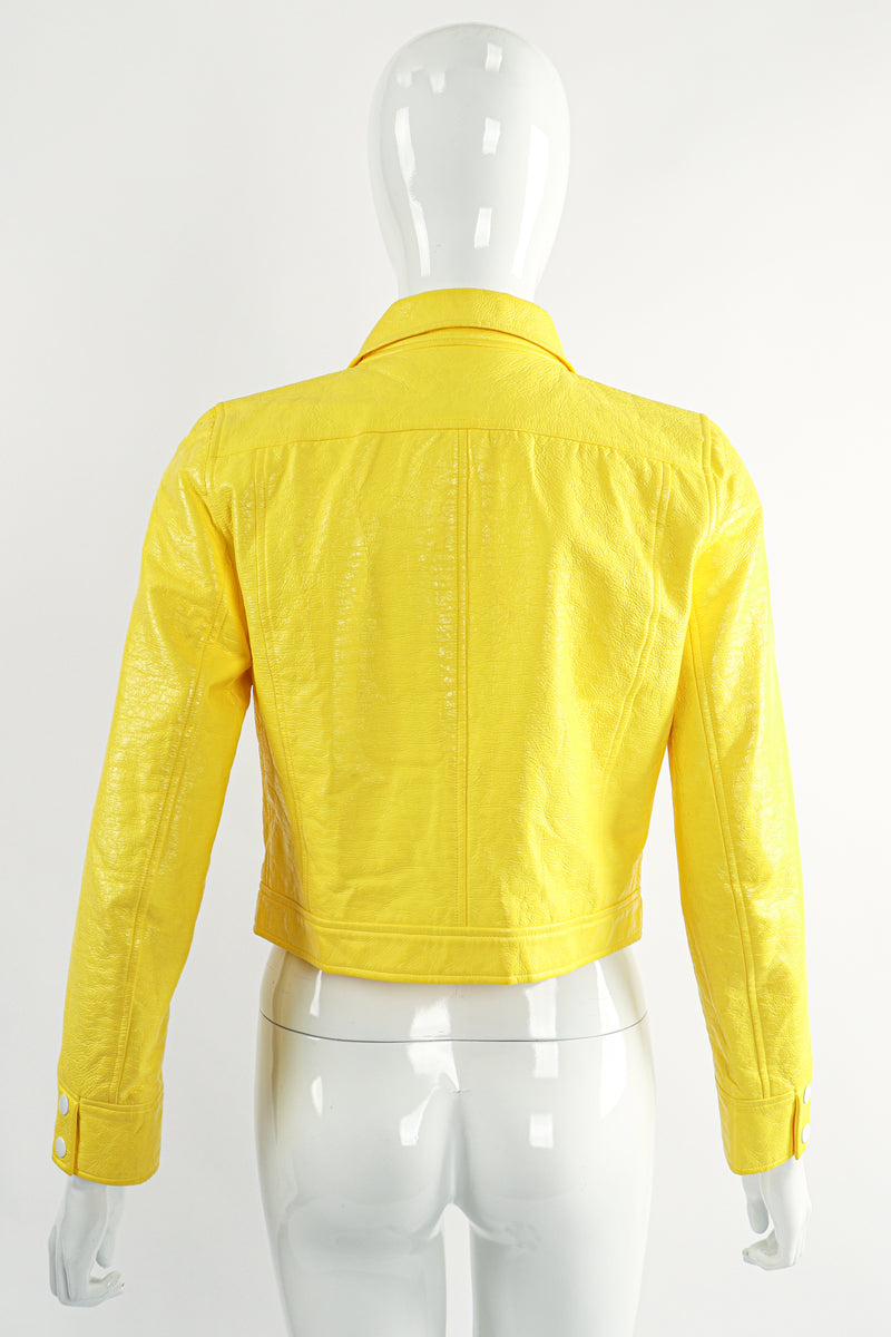 Vintage Courreges Yellow Patent Crinkle Jacket On Mannequin Back at Recess Los Angeles