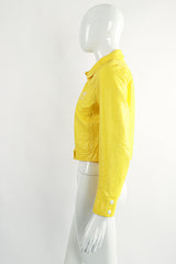 Vintage Courreges Yellow Patent Crinkle Jacket On Mannequin Side at Recess Los Angeles