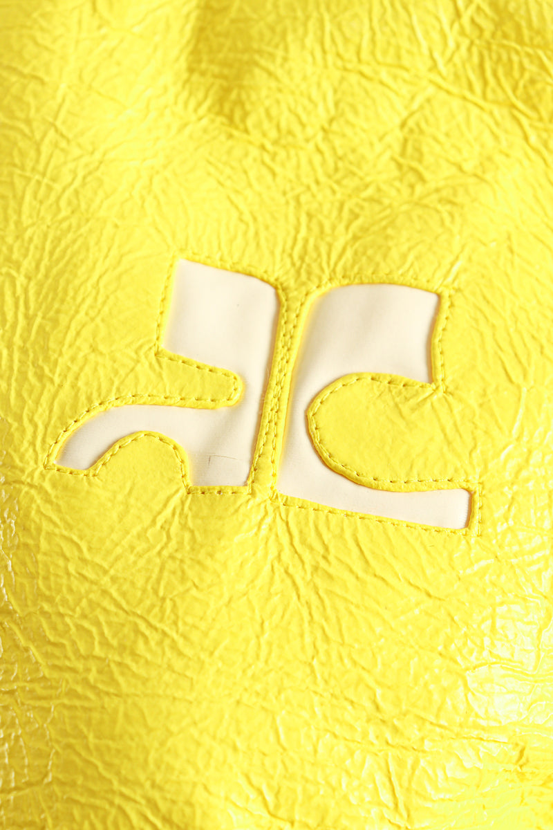 Vintage Courreges Yellow Patent Crinkle Jacket Logo Detail at Recess Los Angeles